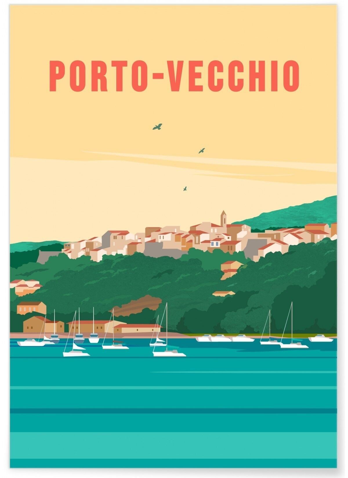 Illustration poster of the city of Porto-Vecchio