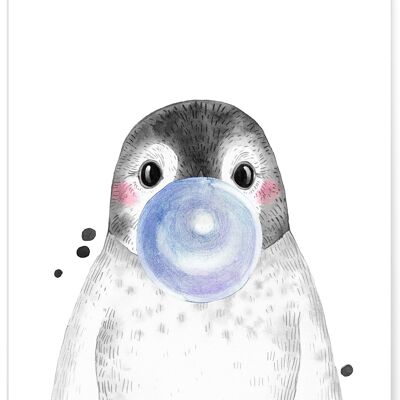 Blue Penguin Bubble Poster