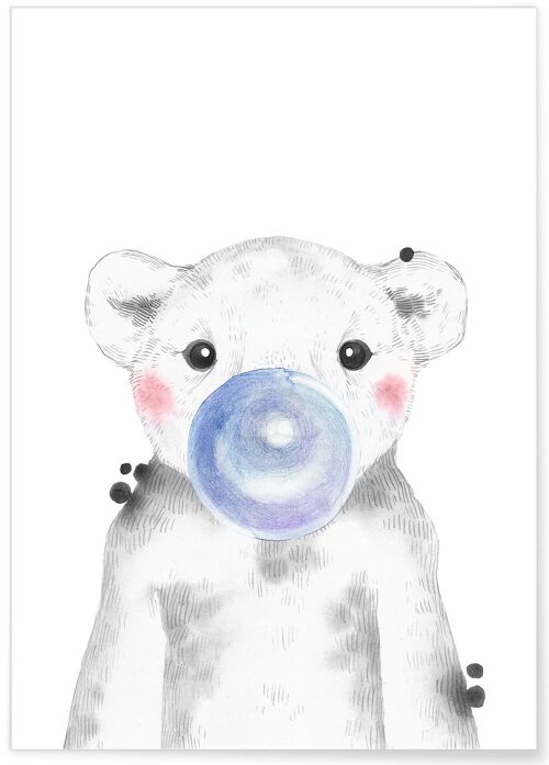 Affiche Bulle d'Ours Blanc Bleue