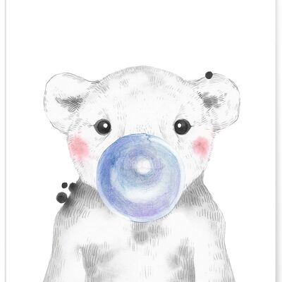 Blue White Bear Bubble Poster