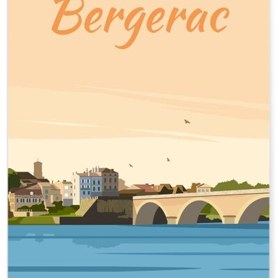 Cartel de ilustración de la ciudad de Bergerac