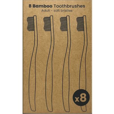 Pack de 8 brosses à dents en bambou - adulte