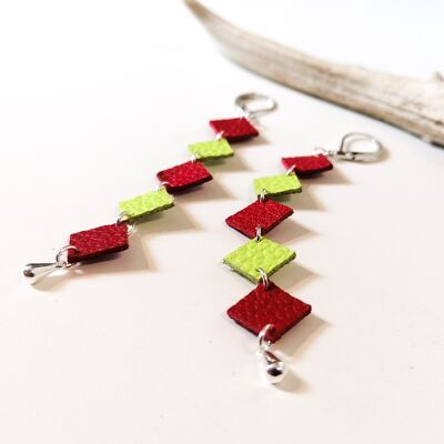Earrings - leather - MISA - Raspberry and neon green