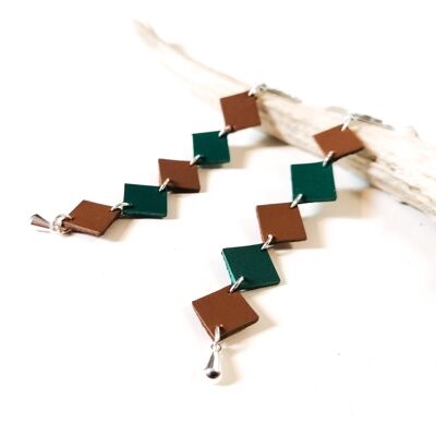 Earrings - leather - MISA - Green and brown