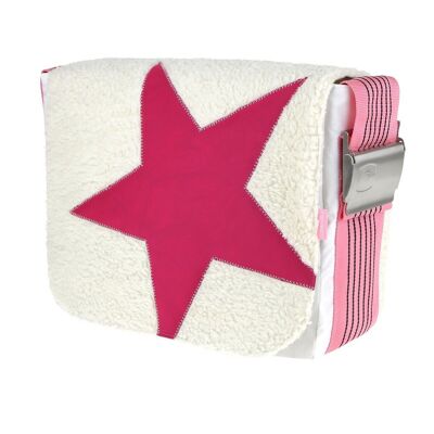 BAG L Teddy, Fur White Star Pink Belt Pink Black