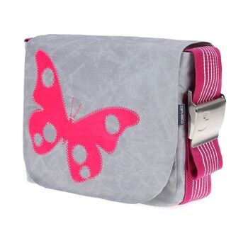 Sac L, Collection Canvas, Gris Framboise Papillon Rose