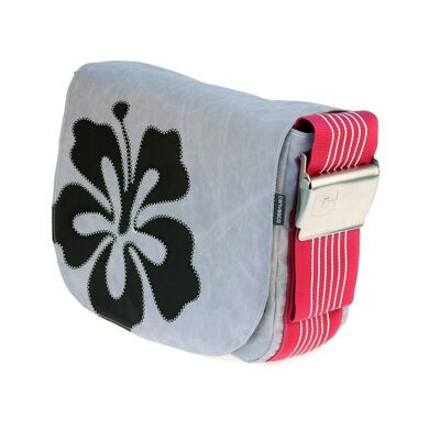 Bag L, Canvas Collection, Gray Raspberry Hibiscus Black