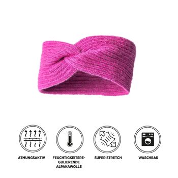 Bandeau ALMA | Bandeau en alpaga et mérinos taille unique, respirant - FUCHSIA I ANDINA OUTDOORS® 3