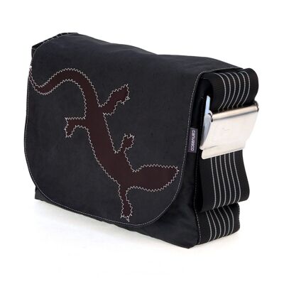 Borsa L, Collezione Canvas, Nero Nero Salamandra Marrone