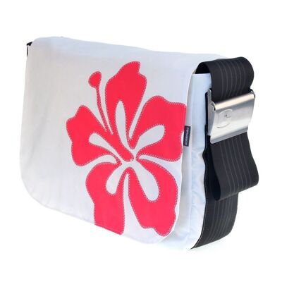 Bag L, Canvas Collection, White Black Hibiscus Pink