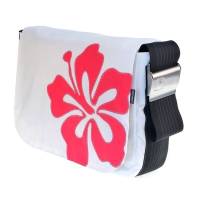 Borsa L, Collezione Canvas, Bianco Nero Rosa Ibisco