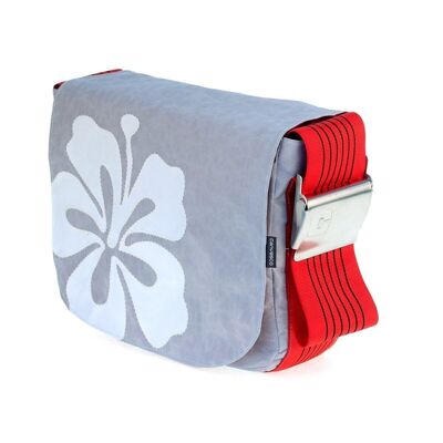 Bag L, Canvas Collection, Gray Red Hibiscus White