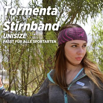 Bandeau de sport TORMENTA | Alpaka & Tencel Sport Headband Sweatband pour hommes et femmes, taille unique, respirant - NOIR - FUCHSIA I ANDINA OUTDOORS® 2