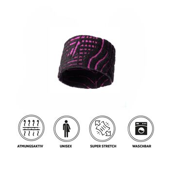 Bandeau de sport TORMENTA | Alpaka & Tencel Sport Headband Sweatband pour hommes et femmes, taille unique, respirant - NOIR - FUCHSIA I ANDINA OUTDOORS® 3