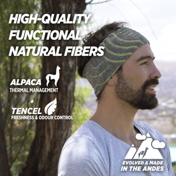 Bandeau de sport TORMENTA | Alpaka & Tencel Sport Headband Sweatband pour hommes et femmes, taille unique, respirant - NOIR - FUCHSIA I ANDINA OUTDOORS® 4