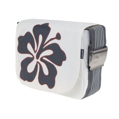 Bag L, Canvas Collection, Gray White Hibiscus Gray Neon Orange