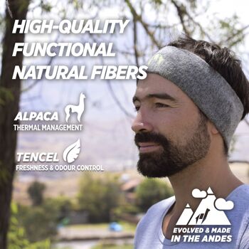 Bandeau TEMPLADO Sport | Bandeau de sport en alpaga et tencel pour hommes et femmes, taille unique, respirant - GRAU I ANDINA OUTDOORS® 4