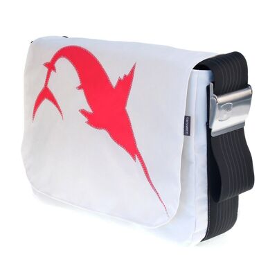 BOLSO L, Colección Canvas, Blanco Negro Pez Espada Rojo