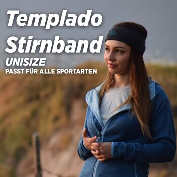 Bandeau TEMPLADO Sport | Alpaka & Tencel Sport Headband Sweatband pour hommes et femmes, taille unique, respirant - GRIS - VERT I ANDINA OUTDOORS® 2