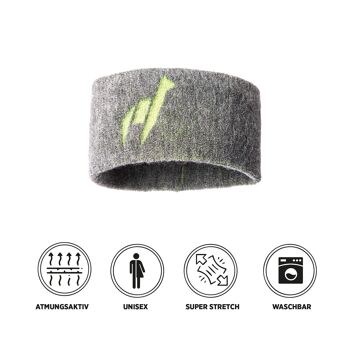Bandeau TEMPLADO Sport | Alpaka & Tencel Sport Headband Sweatband pour hommes et femmes, taille unique, respirant - GRIS - VERT I ANDINA OUTDOORS® 3