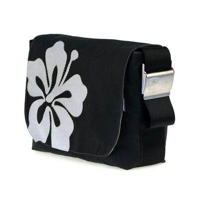 BAG S, Canvas Collection, Black Black Hibiscus White