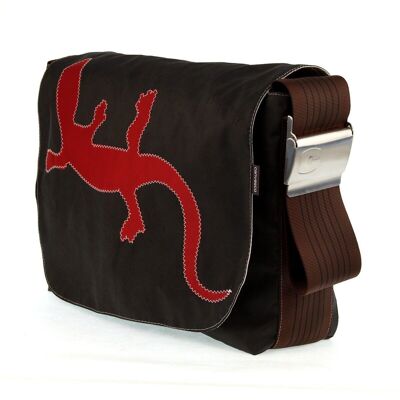 BAG S, Collezione Canvas, Cioccolato Marrone Salamandra Rosso