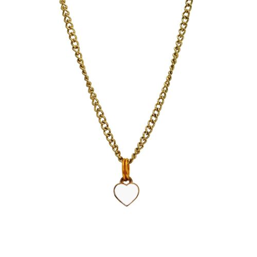 White heart enamel pendant necklace