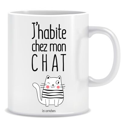 Mug I live with my Cat - mug decorated in France