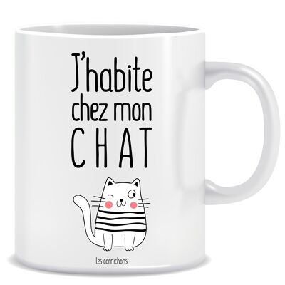 Mug I live with my Cat - mug decorated in France