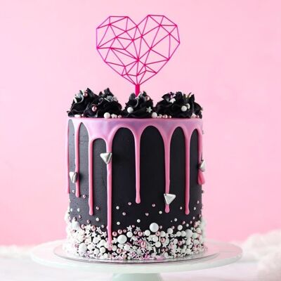 Geometrical Heart - Cake Topper - Hot Pink