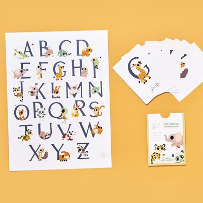 Alphabet-Paket: Alphabet-Poster und Karten „Ich lerne das Alphabet mit Tieren“.