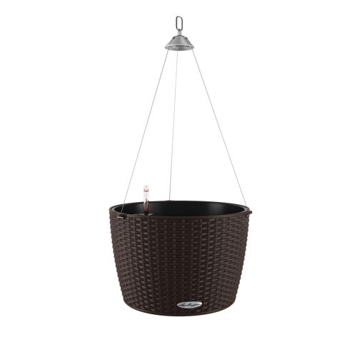 LECHUZA NIDO Cottage 35 Mocha Hanging Poly Resin Self-watering Planter with Substrate D35 H23 cm, 11 ltrs Cap.