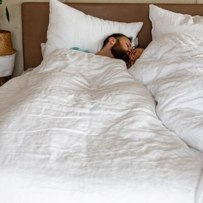 Bettwäsche Leinen I Bettdecke 140x200 cm - Weiß - Reißverschluss