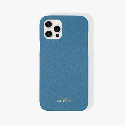 Coque d’iPhone en cuir grainé - iPhone 12 Pro Max - Bleu Amalfi