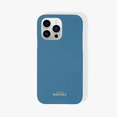 Coque d’iPhone en cuir grainé - iPhone 13 Pro - Bleu Amalfi