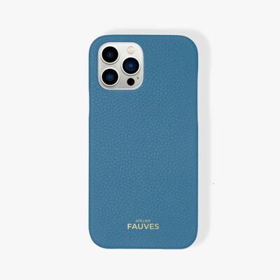 Coque d’iPhone en cuir grainé - iPhone 13 Pro Max - Bleu Amalfi