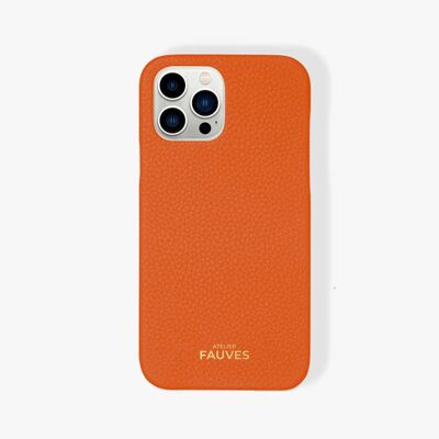 Coque d’iPhone en cuir grainé - iPhone 13 Pro Max - Mandarine