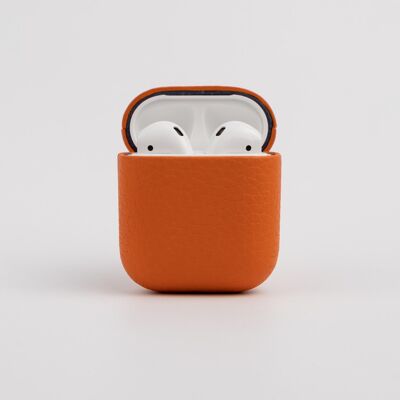 Coque d’Airpods en cuir grainé - Airpods 1/2 - Mandarine