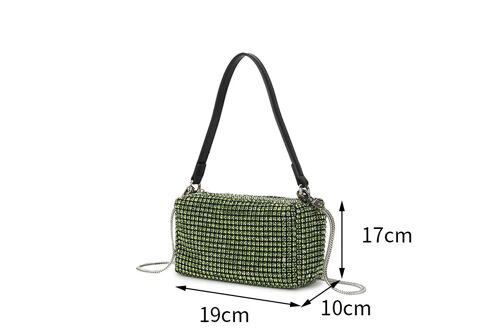 Medium Clutch Evening Bag Prom Pouch Beautifully Crafted Party Bag in White Crystal Rhinestone - D-001 L  green
