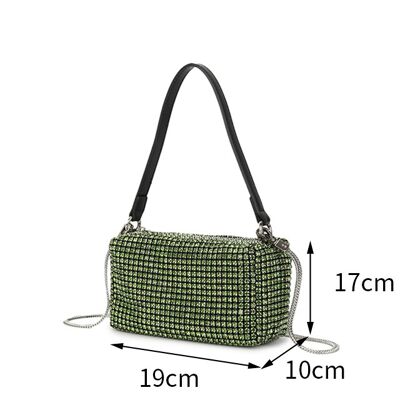 Medium Clutch Evening Bag Prom Pouch Beautifully Crafted Party Bag in White Crystal Rhinestone - D-001 L  green
