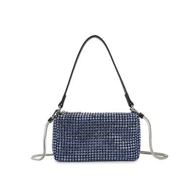 Medium Clutch Evening Bag Prom Pouch Beautifully Crafted Party Bag in White Crystal Rhinestone - D-001 L blue