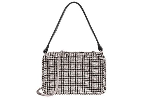 Medium Clutch Evening Bag Prom Pouch Beautifully Crafted Party Bag in White Crystal Rhinestone - D-001 L silver
