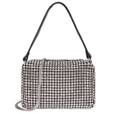 Mittlere Clutch Abendtasche Prom Pouch Wunderschön gearbeitete Partytasche in weißem Kristall-Strass - D-001 L silber