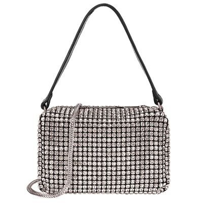 Medium Clutch Evening Bag Prom Pouch Beautifully Crafted Party Bag in White Crystal Rhinestone - D-001 L silver