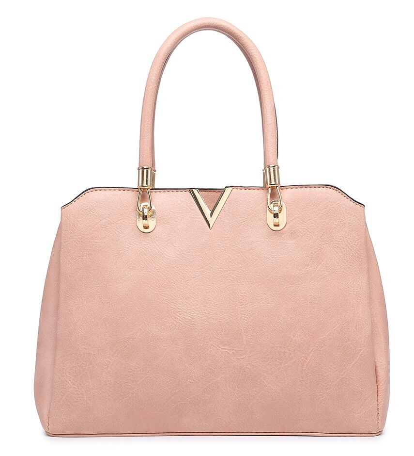 Large 3 Compartments Tote Bag  2 Handles Shoulder bag  Well-Organization Shopper with Long Strap   - Z-9930M light pink