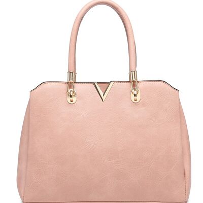 Borsa tote grande a 3 scomparti Borsa a tracolla con 2 manici Shopper ben organizzata con tracolla lunga - Z-9930M rosa chiaro