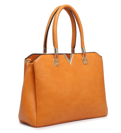 Large 3 Compartments Tote Bag  2 Handles Shoulder bag  Well-Organization Shopper with Long Strap   - Z-9930M orange