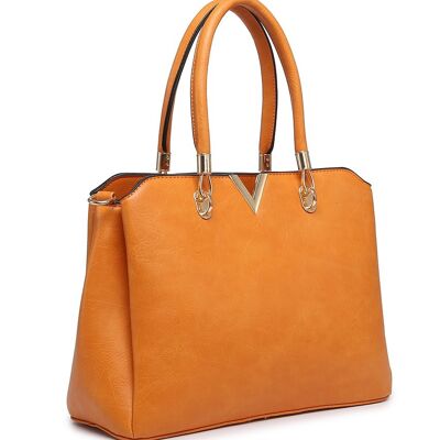 Large 3 Compartments Tote Bag  2 Handles Shoulder bag  Well-Organization Shopper with Long Strap   - Z-9930M orange