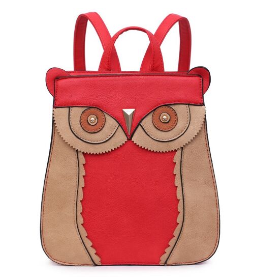 Handmade Owl Face Rucksack Anti-theft Shoulder Bag Cute Backpack Travel Handbag --A36797m red