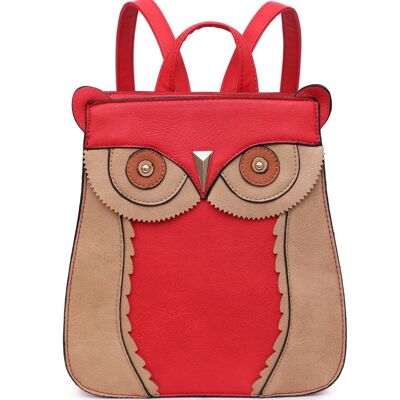 Mochila con cara de búho hecha a mano, bolso de hombro antirrobo, mochila bonita, bolso de viaje --A36797m rojo